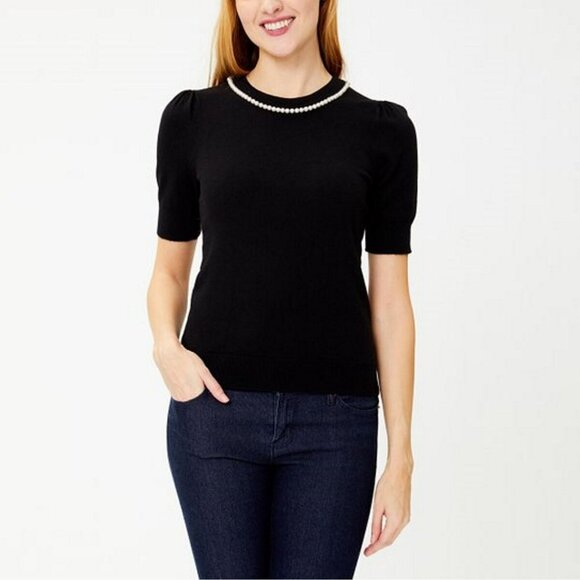 Kate Spade Black Pearl-Embellished Short-Sleeve Sweater - Picture 3 of 3